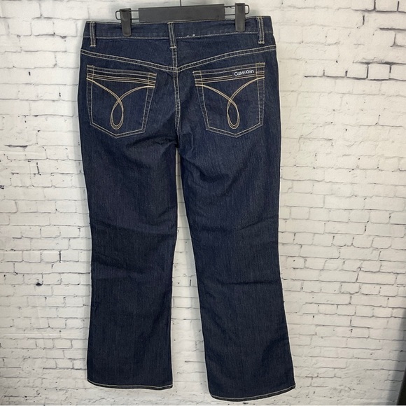 Calvin Klein Flare Jeans Size 10 Womens Mid Rise Dark Wash Blue Denim U2 - Picture 8 of 12